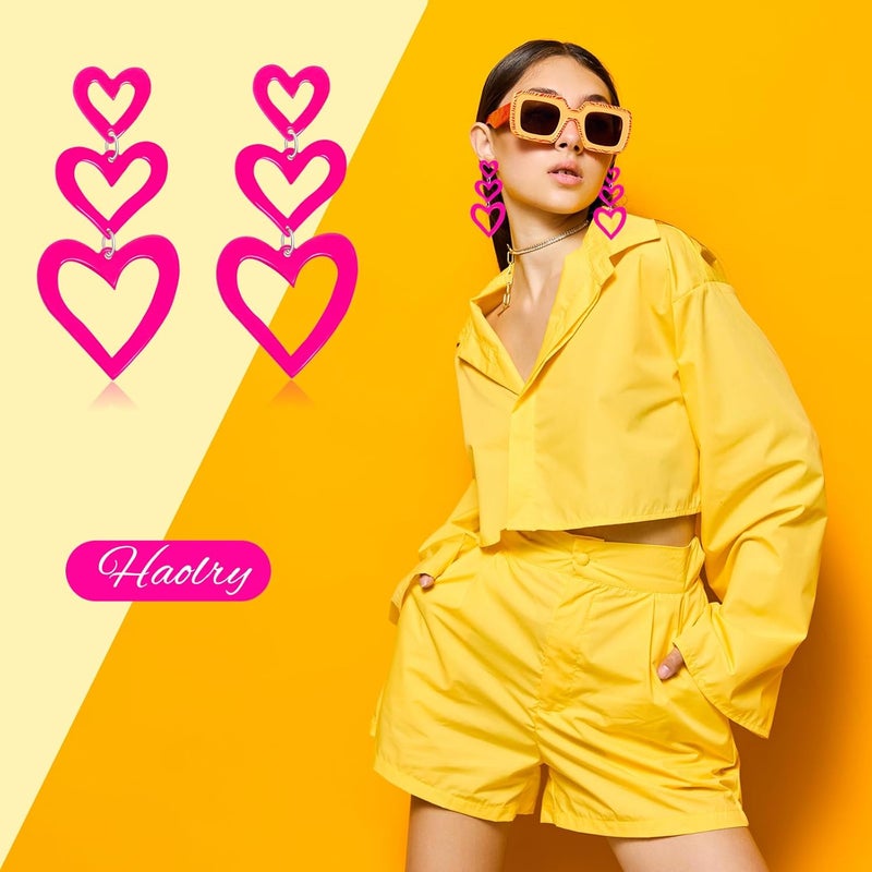 HOLYRY Neon Heart Earrings for Women Acrylic Neon Earrings 80s 90s Outfit for Women Glow Party Accessories Gifts Hot Pink Orange Green Yellow - Image 5